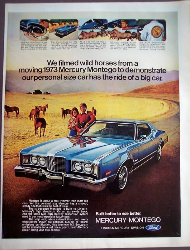 1972 blue Mercury MONTEGO Car horses vintage ad  