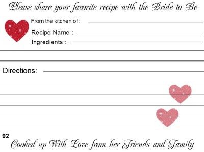 Bridal Shower Recipe Cards 40 Quantity Personalized  