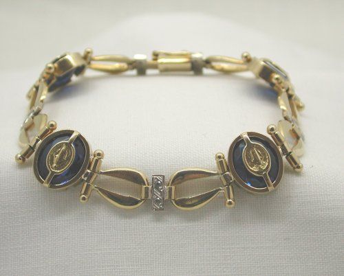 Heavy 2 Colour 18ct Gold Diamond & Blue Stone Bracelet  