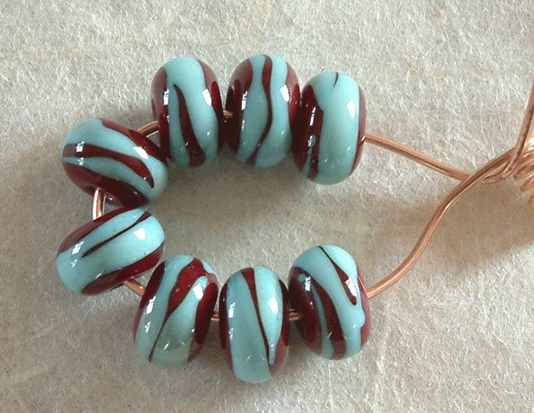 Pairs Coral & Copper Green Janets LampWork Glass Beads~ISGB~SRA 