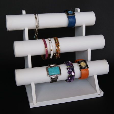 White 3 Tier T Bar Display Bracelet Chain Bangle Watch  