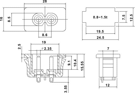 1pc AC Power Cord USA 2P + ST 120 2P 0.75mm x2C L=1.8m AC125V 2.5A 