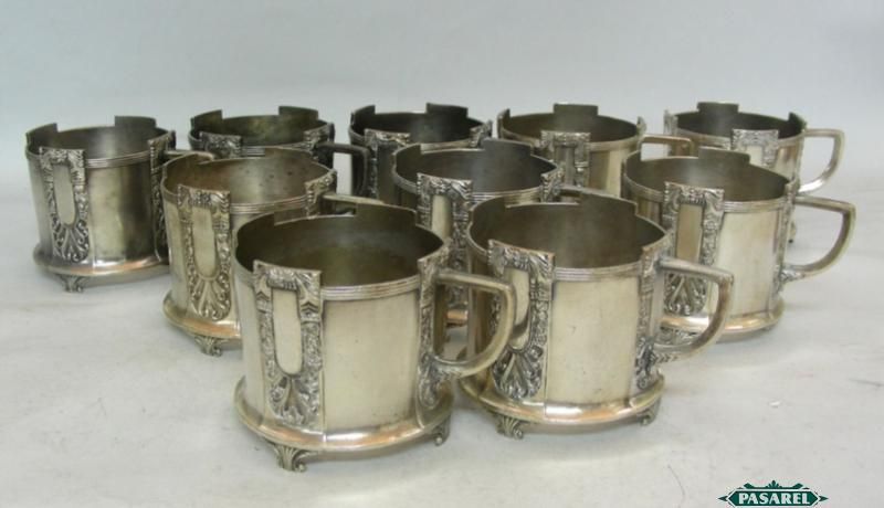 WMF Silver Plated 10 Glass Holders Set Germany Ca 1900  