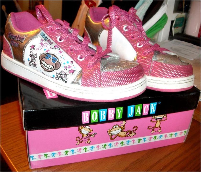 GIRLS BOBBY JACK SPARKLING PINK WHITE SILVER DECORATIVE TENNIS SHOES 