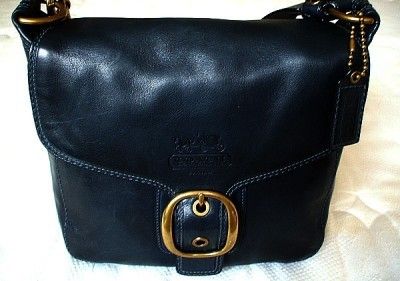 COACH BLEECKER Large INK BLUE Leather TATTERSALL Duffle PURSE BAG 