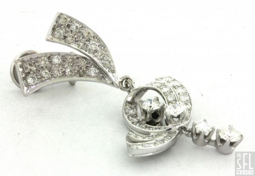 VINTAGE 14K WHITE GOLD EXQUISITE 3.50CT VS1/G DIAMOND RIBBON DANGLE 