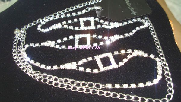 NEW PROM Fashion Prom Silver Ptd Rhinestone Chain Belt  