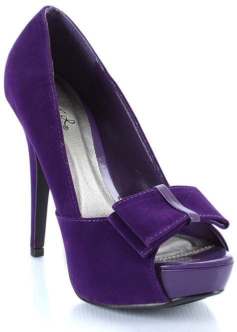 Purple Bow Open Toe Platform Heel Pump 7 us QUPID  