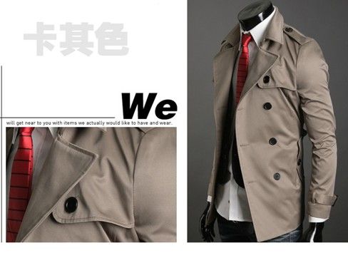 CASUAL BELTED DOUBLE BREASTED SHORT TRENCH COAT SLIM FIT 1516  