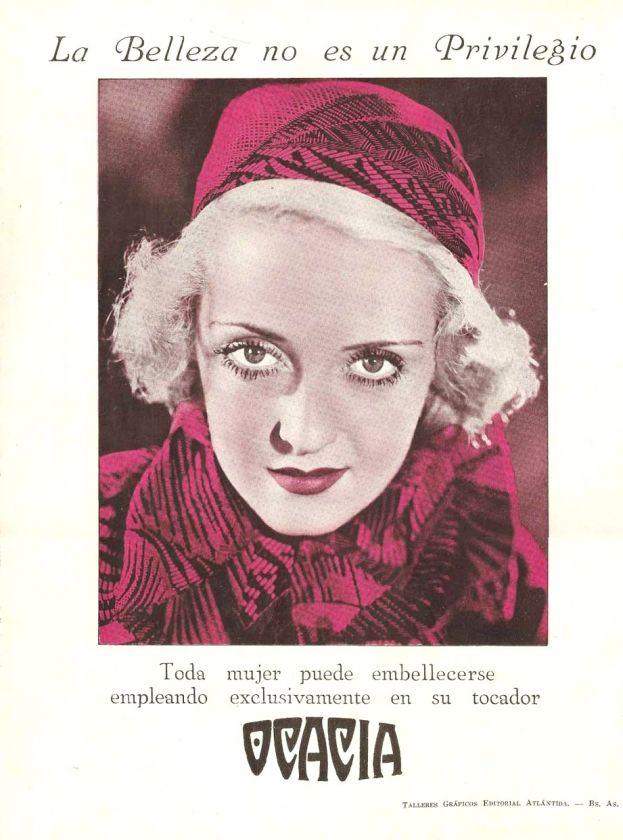 OCACIA Creams & BETTE DAVIS   Origin. ARGENTINA AD 1932  