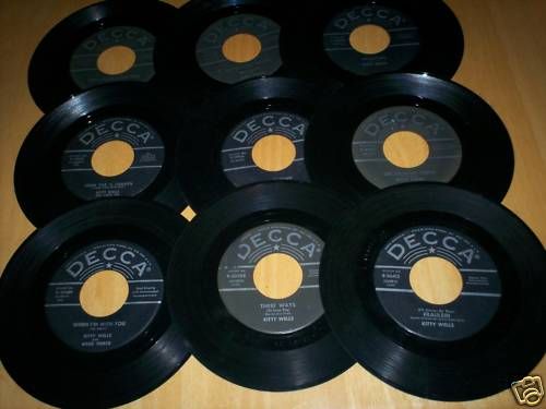 Huge Kitty Wells 45 rpm 16 record lot, 1950s, Decca  