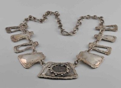   STERLING LARGE HEAVY HANDWROUGHT NECKLACE 1675 POTOSI 2 REGLES COIN