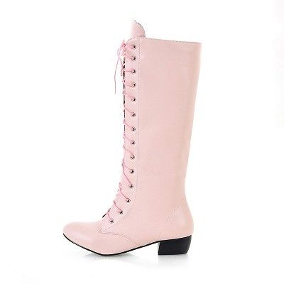 US5 8.5 Leather Lace Up Knee High Boots Shoes 3 Colors  