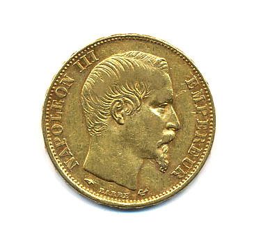 1858 France Gold 20 Franc Napoleon III XF  