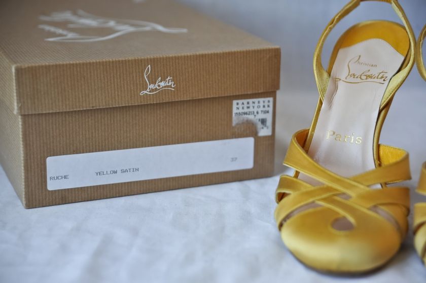   LOUBOUTIN Yellow SATIN Round Toe Strappy Slingback Pump High Heel 7/37