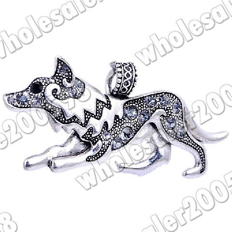 6p Demi wolf 37*82MM Rhinestone Silver Plated Pendants  