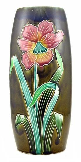 2043/ART NOUVEAU MAJOLICA VASE FIVE LILLE FRANCE.  