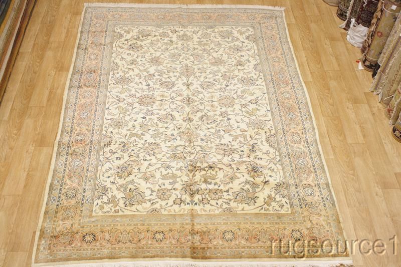 ANIMAL PICTORIAL 8X11 IVORY SAROUK PERSIAN ORIENTAL AREA RUG WOOL 