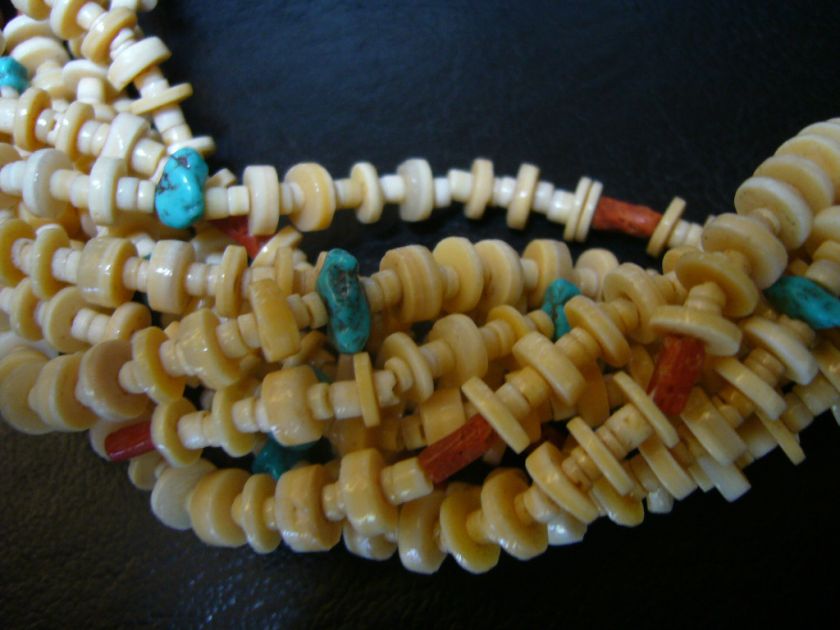 SANTO DOMINGO 10 STRAND CORAL TURQUISE HEISHE NECKLACE  