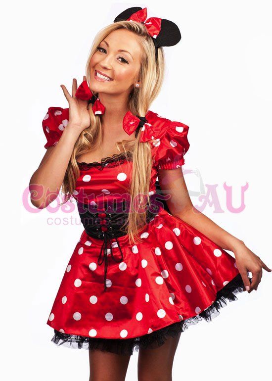 Ladies Minnie Mickey Mini Mouse Costume Fancy Dress Halloween Hens 