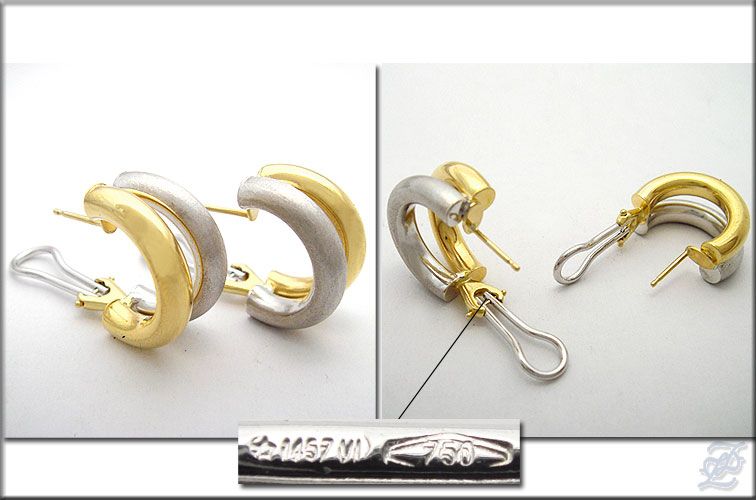 v3773   18K SOLID GOLD 2 TONE EARRINGS SATIN & POLISHED  