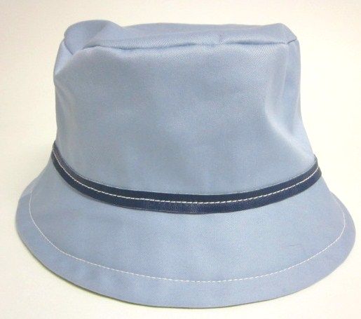AUTH COACH Light Blue Canvas Leather Trim Lined Bucket Hat Size Medium 