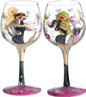 NIB Bottoms Up Hand Painted Wine Glass ~ Many Designs  