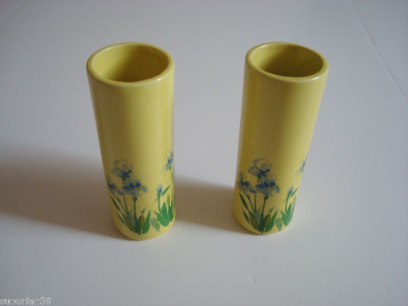 pair of McCoy pottery yellow vase planter # 676 USA  