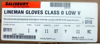 Salisbury Lineman Gloves Class 0 Low V EO11Y/11 NIB  