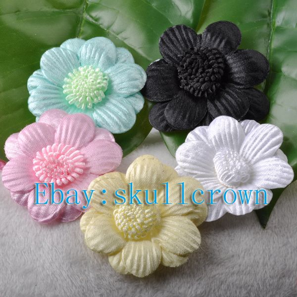 FREE SHIP 100pcs Mixed Colour Satin Ribbon Beautiful Flower Appliques 