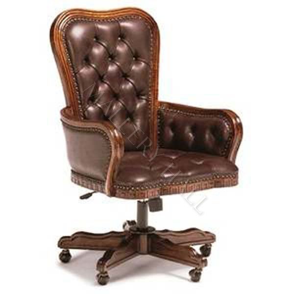 Tufted Leather Executive Chair Nail Head Trim Curved Top  