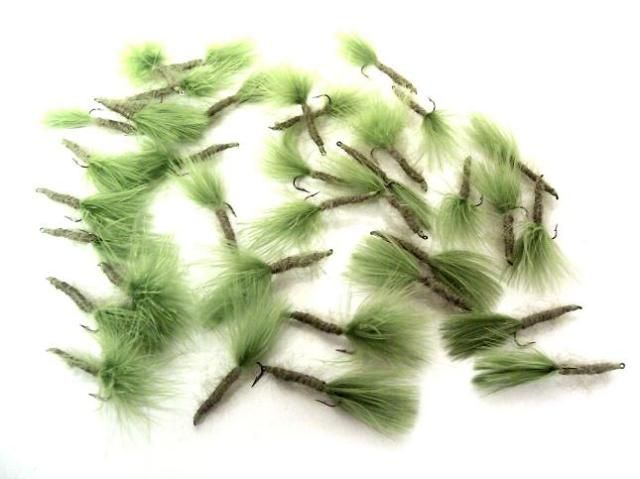 LOT/36 FLY FISHING OLIVE LEECH FLIES SIZE 10  