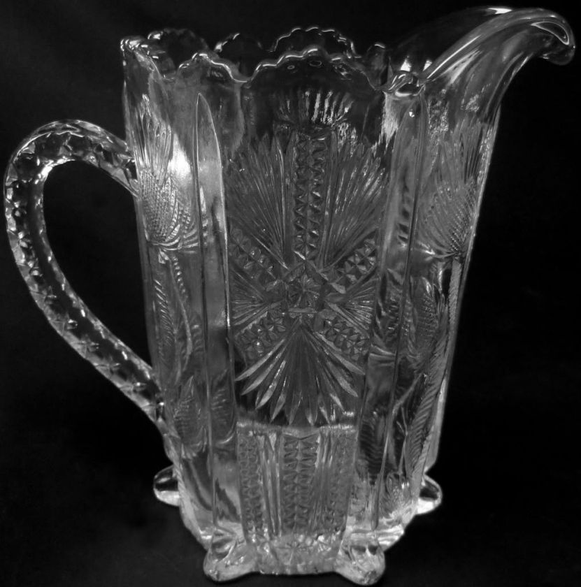 Antique EAPG Higbee Clear Crystal Paneled Thistle Pattern 32oz. Milk 