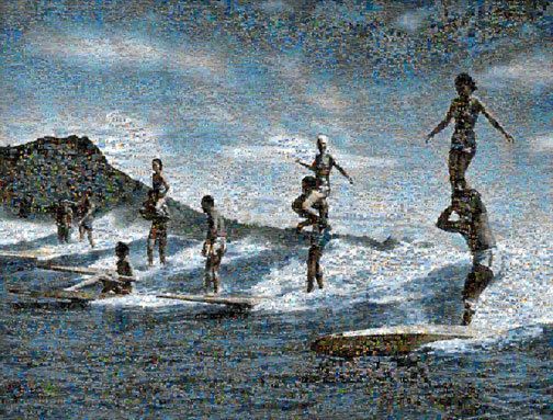 Party Wave Mosaic HUGE Collage Art of Surfing Hawaii  