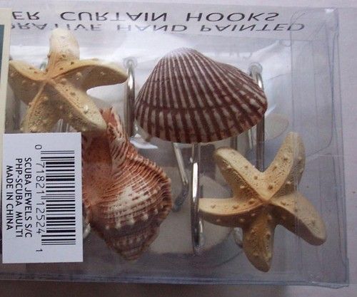 Natural Shell Starfish Shower Curtain Hooks Tan Brown  