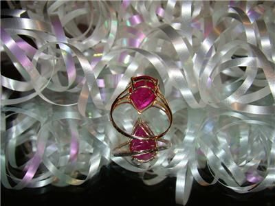 14K YG Pear Cut African Ruby Ring, Size 7  