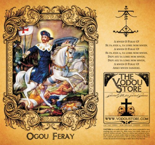 Ogou Feray Lwa 7 Day Candle Label Vodou Voodoo  