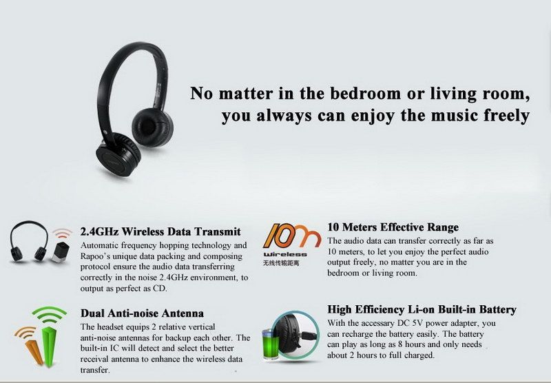 5mm/RCA Dual Input 2.4GHz Wireless HiFi Stereo Headphone for TV PC 