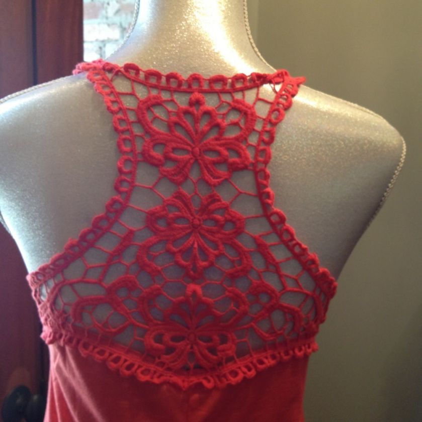 Ya Los Angeles Crochet Back Summer Casual Dress Coral Medium NWT 
