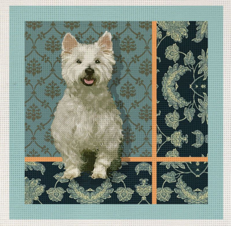 Needlepoint Canvas Westie   Vicki Lane  