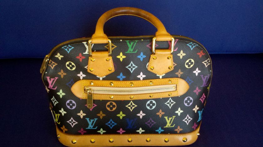 authentic louis vuitton black multicolor alma handbag  