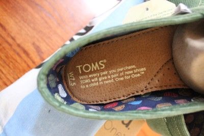 NEW TOMS Women Classic Bottle Green Cord SHOES sz 5, 6, 6.5, 7,7.5, 8 