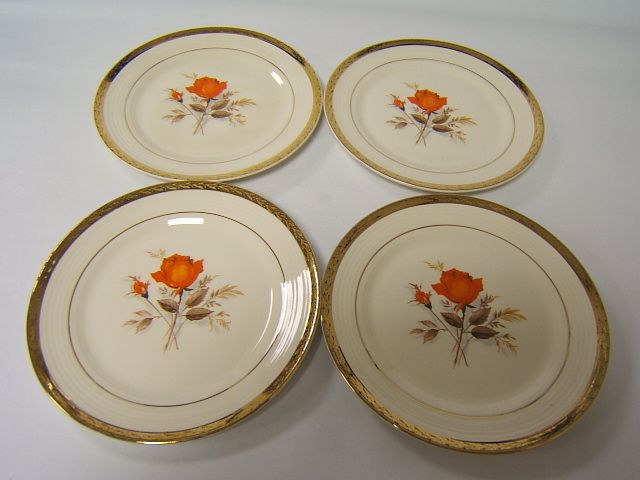 American Limoges China Vermillion Rose 4 salad plates  