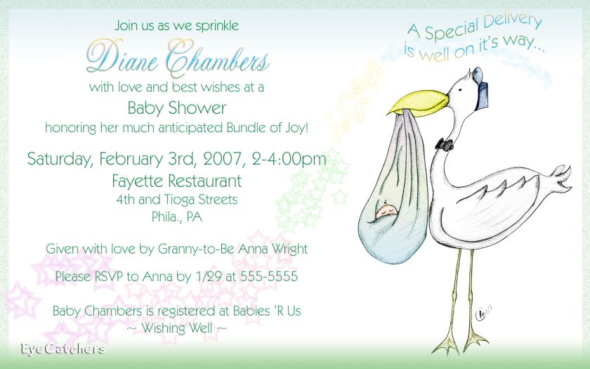 Personalized Stork Delivery Baby Shower Invitations  