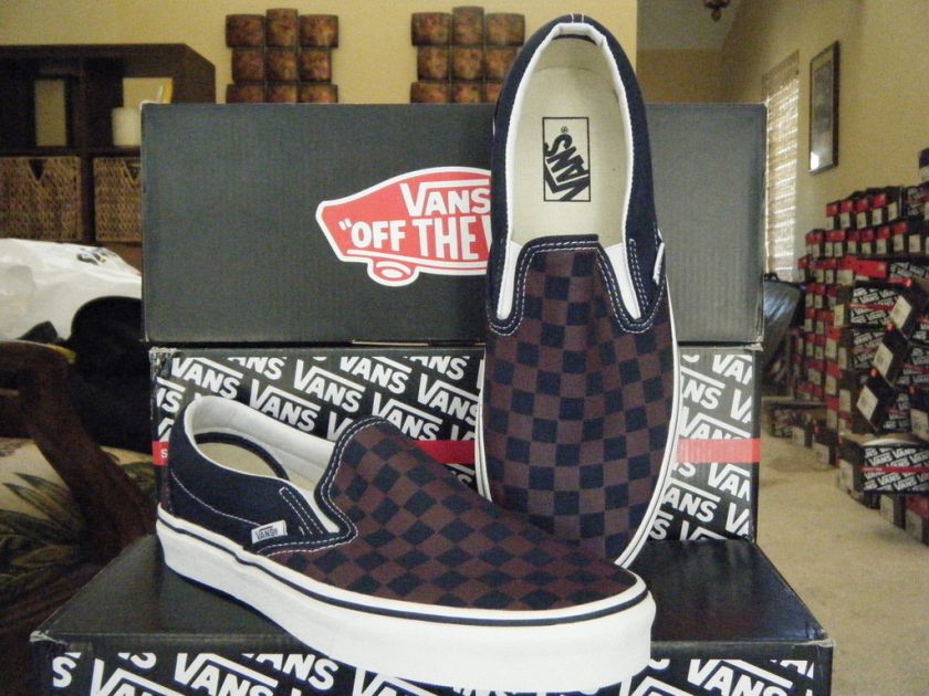 Vans Slip On US 10 EU 43 Checkerboard Era Navy Brown  