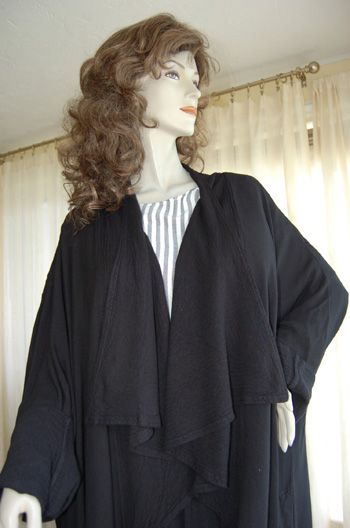 BLACK AMINA TRAPUNTO STITCHED DUSTER COAT M to 3X   