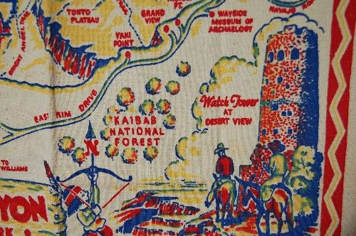 Vibrant GRAND CANYON Vintage Souvenir Tablecloth  