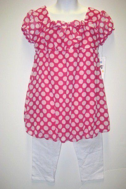 NWT Girl AMY BYER Pink White Dots Bubble Tunic Top Shirt Legging 