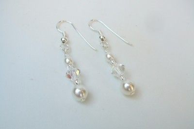 PEARL CRYSTAL Silver bridal earrings wedding jewellery  