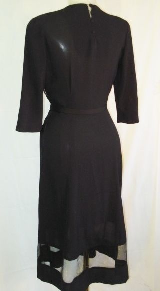 Exceptional early 40s Evening Sequin Crepe w sheer net bands Dress 